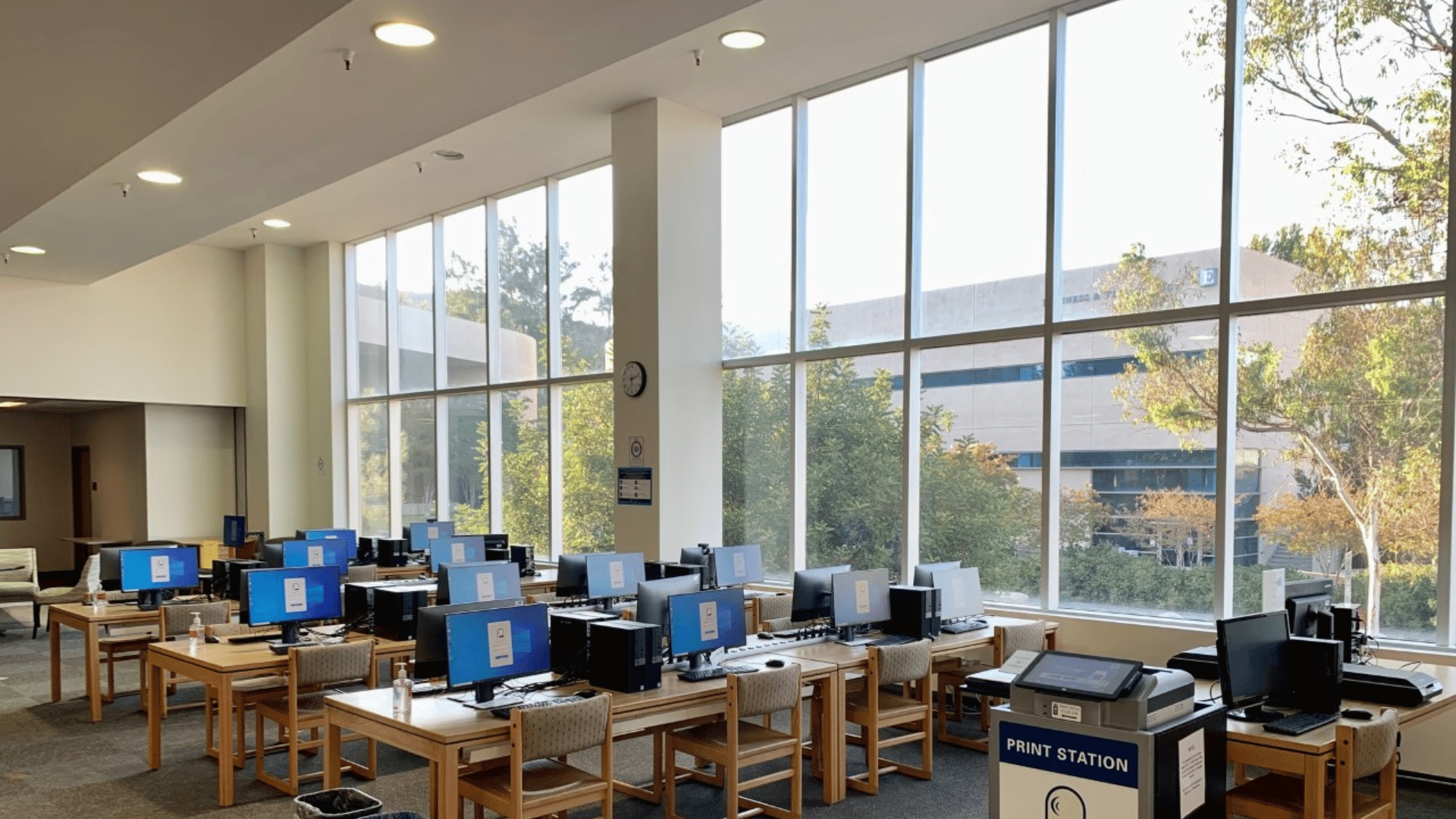 Photo of Cuyamaca College Library's computer lab and print station